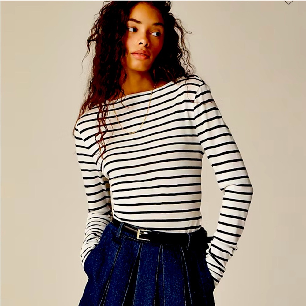 J Crew Collection sheer wool-blend long-sleeve T-shirt in stripe